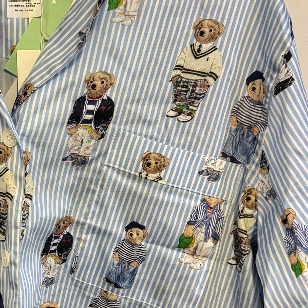 Polo Ralph Lauren Blue Striped Shirt and Pajama Pants with Bear Design